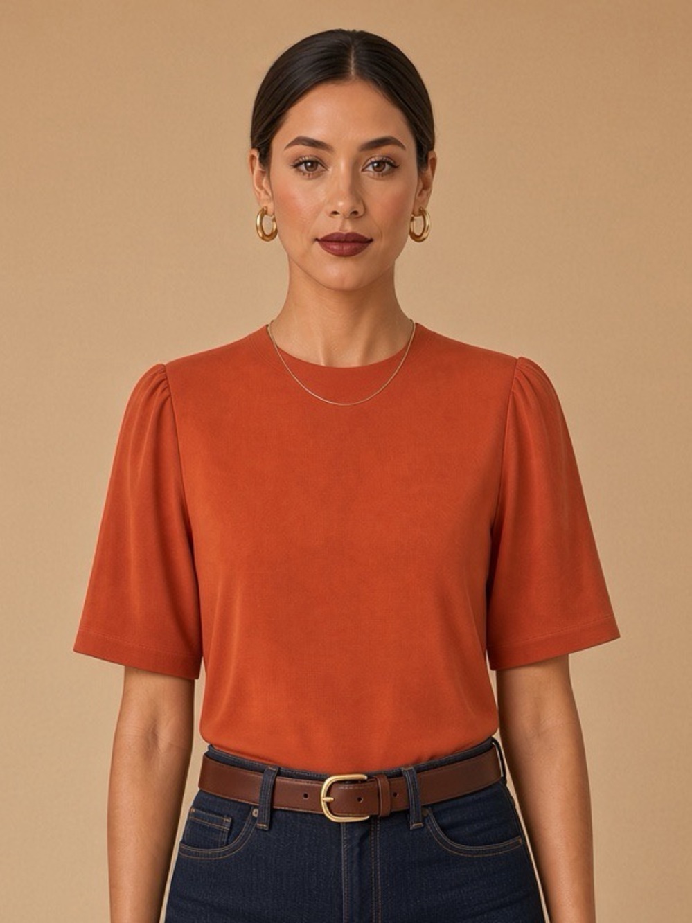 Classic Short-Sleeve Crewneck Top in Orange